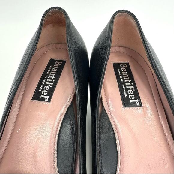 BeautiFeel Kitten Heel Pump Size 7.5 Black Leather Cushioned Antislip Almond Toe - Picture 15 of 16